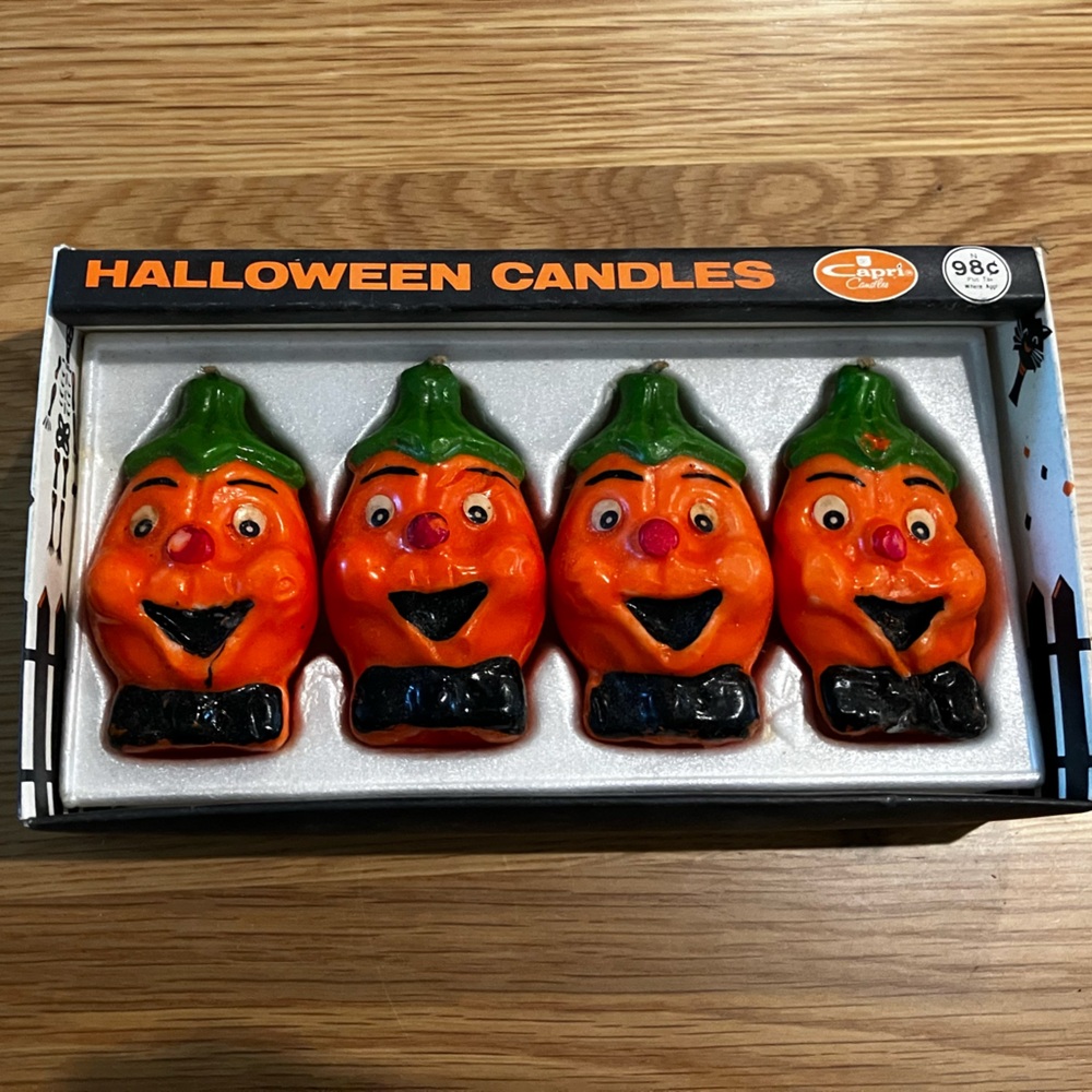 Vintage Halloween Pumpkin Candles - Orange and Black